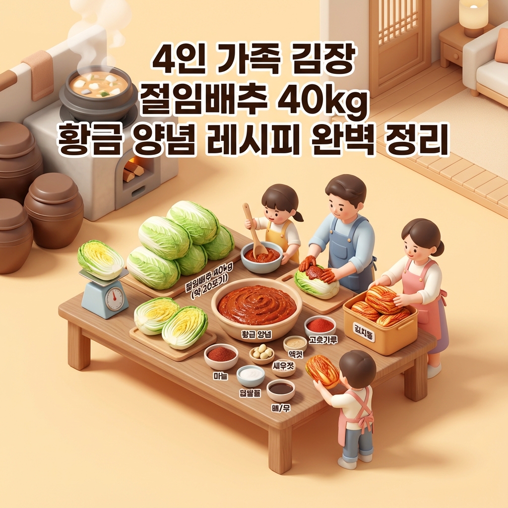 4인 가족 김장 절임배추 40kg 황금 양념 레시피 완벽 정리