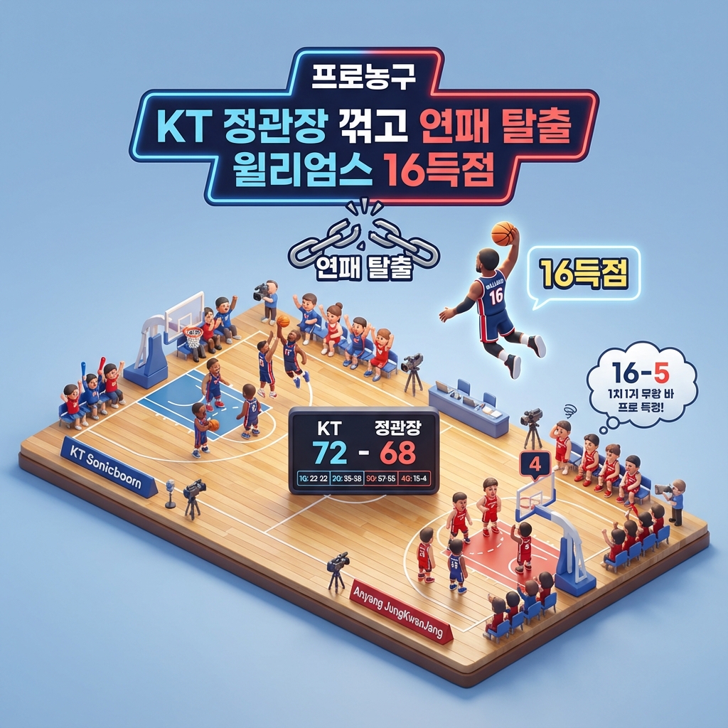 프로농구 KT 정관장 꺾고 연패 탈출 윌리엄스 16득점